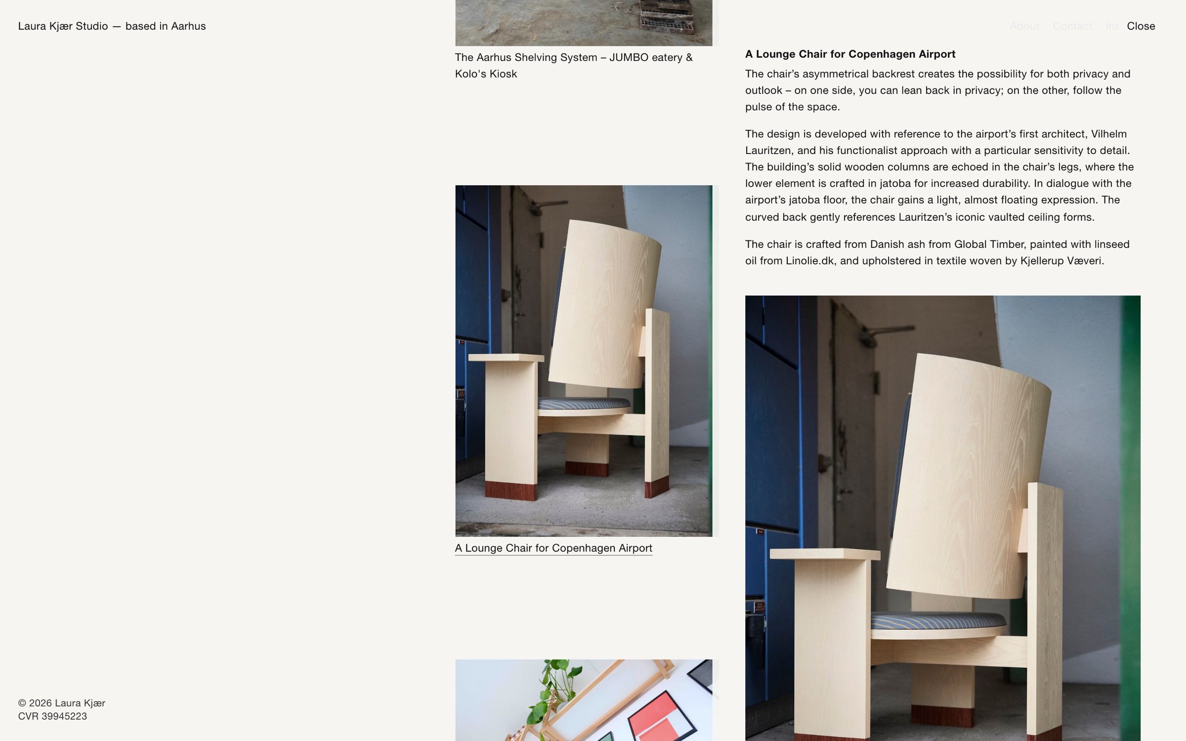 The Copenhagen Airport lounge chair drawer on desktop, a pale ash chair with an asymmetric curved back
